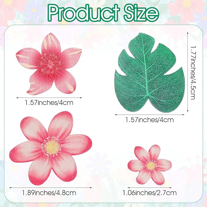 60 PCS Edible Flowers for Cupcakes Leaves and Flowers Hawaii Cupcake Toppers Tropical Turtle Leaves Flower Cupcake Picks Hawaiian for Hawaii Aloha Party Summer Jungle Theme Baby Shower
