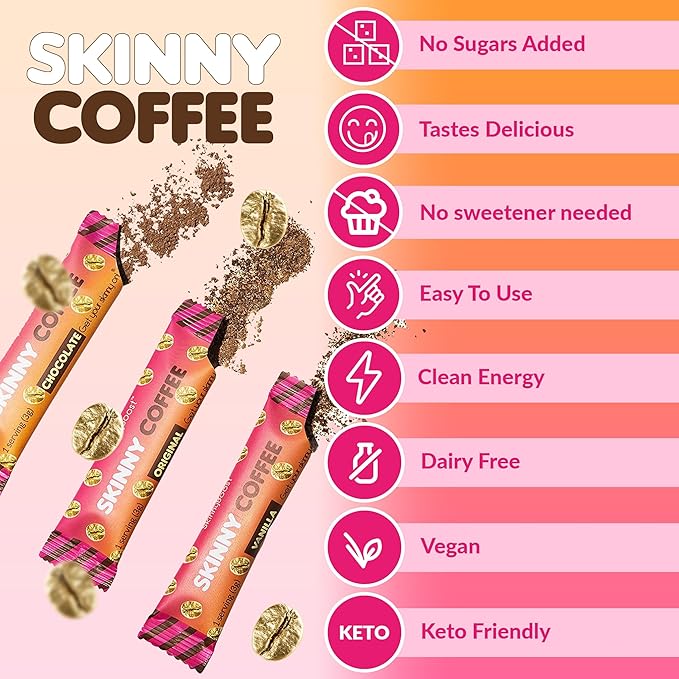 Skinny Boost Instant Skinny Coffee Sticks (Unflavored) - Made with Arabica Coffee Beans, Garcinia Cambogia, Green Tea Extract, B Vitamins, Fiber and Prebiotics ?“Sugar Free-Keto Friendly (28 Packets)