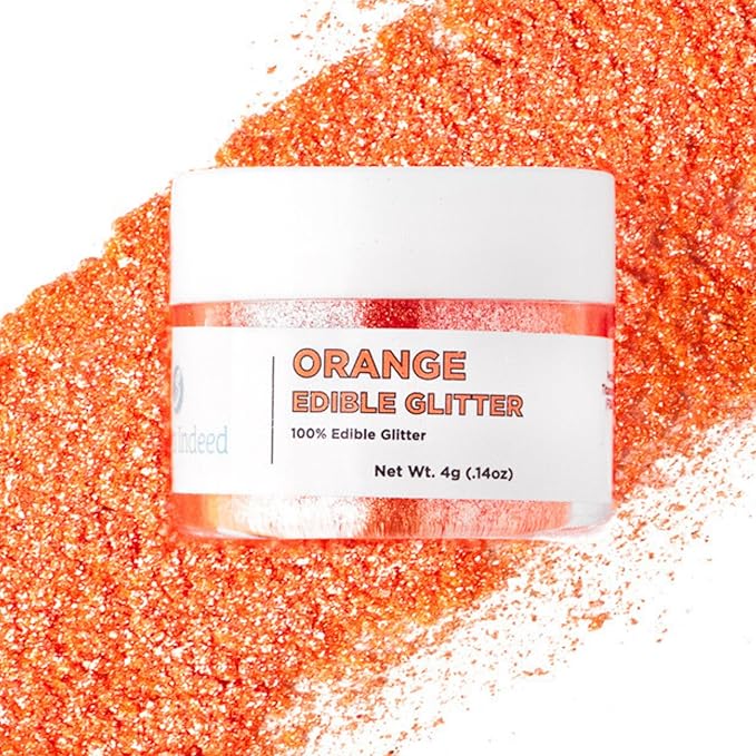 Sweets Indeed Edible Glitter, Perfect for Drinks, Cocktails, Beverages & Cake Decorating, Dessert Cake Topper, 4 grams (Orange Edible Glitter)