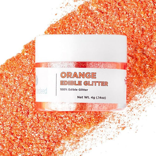 Sweets Indeed Edible Glitter, Perfect for Drinks, Cocktails, Beverages & Cake Decorating, Dessert Cake Topper, 4 grams (Orange Edible Glitter)