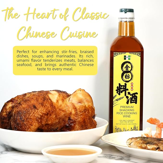 NPG Premium Shaoxing Cooking Wine 33.81 Fl Oz, Authentic Chinese Shao Hsing Rice Wine, Red Cooking Wine for Asian Cuisine, Essential Ingredient for Home Cooking