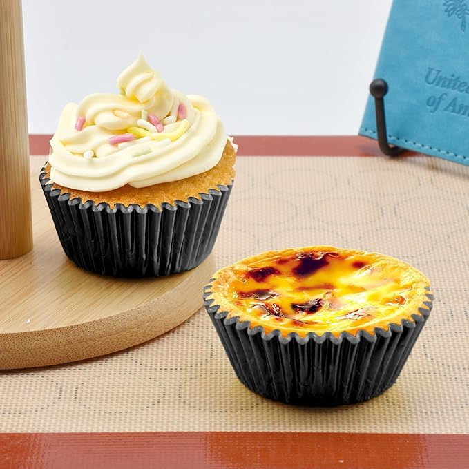 200 Pcs Black Foil Cupcake Liners Standard Baking Cups Muffin Paper Cases