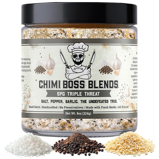 Chimi Boss Blends SPG Seasoning, 8oz ??Salt Pepper Garlic Dry Rub for Grilling, Smoking & BBQ ??Gourmet Small-Batch All-Purpose Spice Blend for Beef, Pork, Chicken & Vegetables ??Made in USA