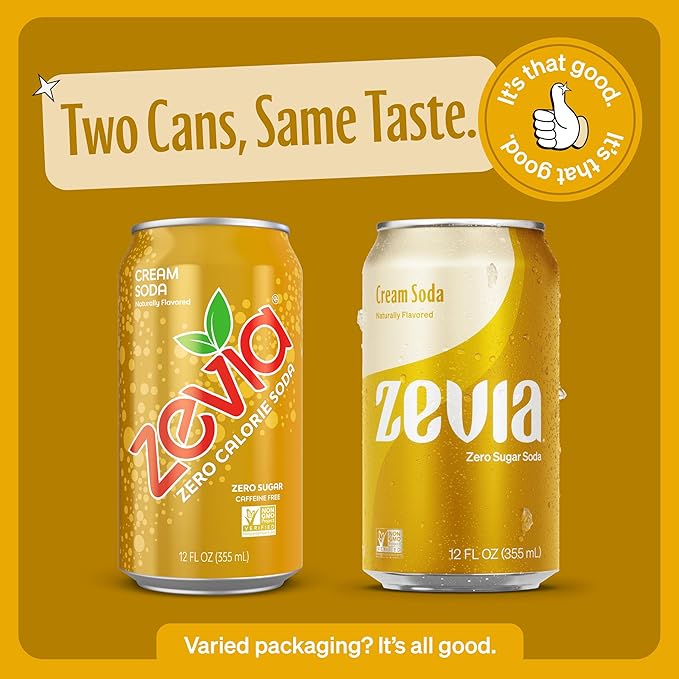 Zevia Zero Sugar Soda, Cream Soda, 12 oz Cans (24-Pack) ??Naturally Sweetened, Non-GMO Project Verified, Gluten-Free, Vegan