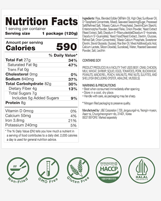 Darda Seaweed Rice Chips- Air-Popped Crispy Rice Chip Snacks with Korean Savory Seaweed Flavor, Low-Calorie Ksnack, Non-Fried, Zero Cholesterol, Light & Crunchy Snack Packs (4.23oz)