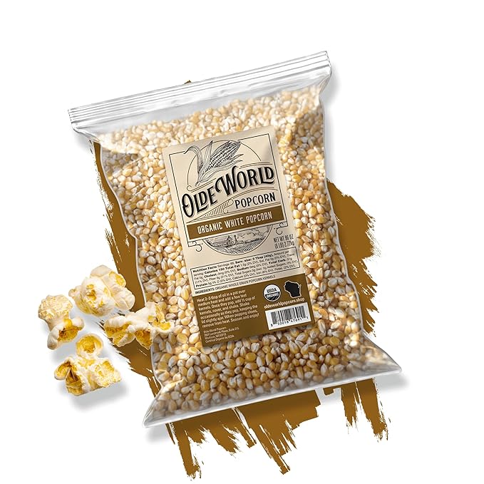 Organic White Popcorn Kernels 6 lb Bag, Non-GMO & Gluten Free, Sodium-Free, Pesticide-Free, Unsalted, Plant-Based, Sugar-Free, Old Fashioned Regenerative-Farmed Large Popcorn From Olde World Popcorn