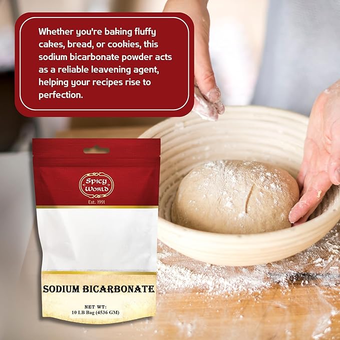 Spicy World Sodium Bicarbonate Powder - Aluminum Free, Food Grade Baking Soda Bulk for Cleaning, Pool, Cooking & More (10 LB Bag)