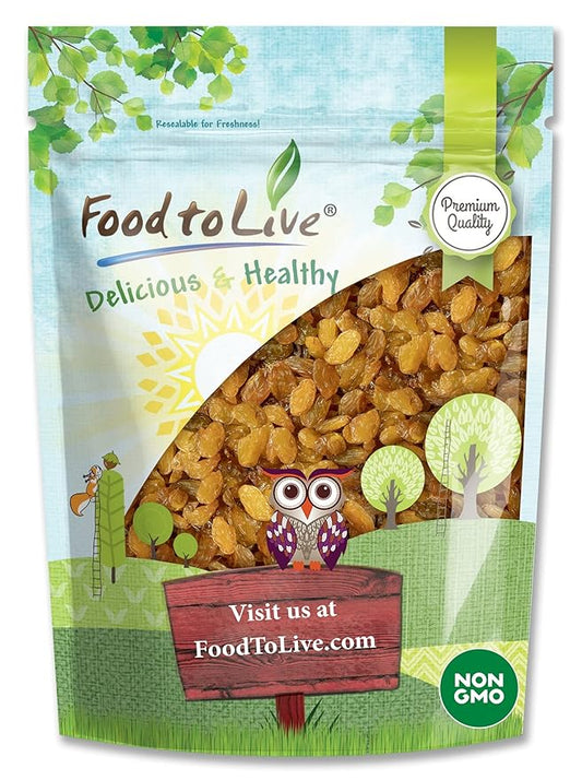 Food to Live California Jumbo Golden Raisins, 2 Pounds ??Seedless, Sun-Dried, No Added Oil, No Added Sugar, Kosher, Vegan, Raw, Bulk