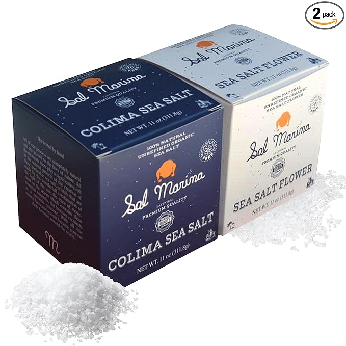 SAL MARINA | Sea Salt & Sea Salt Flower 11oz - Harvested Hand | Kosher Salt 100% Natural - Vegan Gluten Free Organic Table Salt Seasoning Food