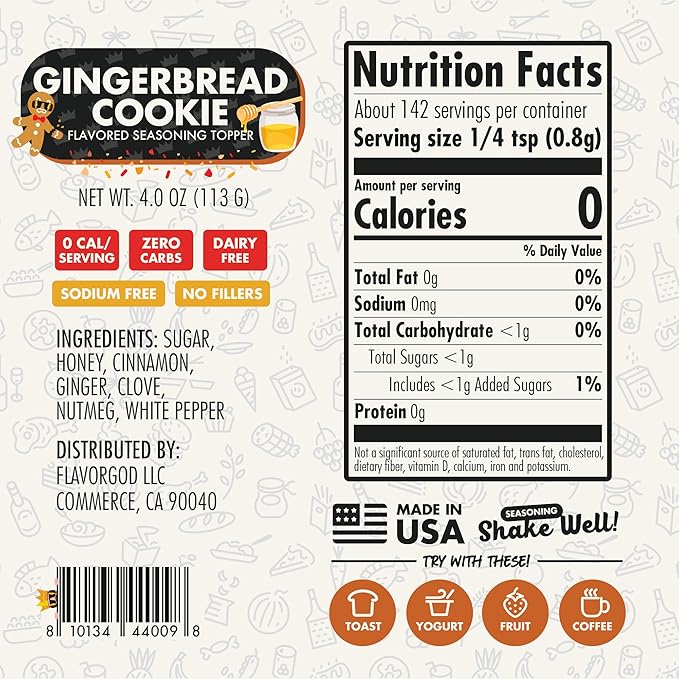 Gingerbread Cookie Seasoning Mix by Flavor God - Premium All Natural & Healthy Spice Blend for Ice Cream, Coffee, Donuts & Cookies - Kosher, Low Sodium, Dairy-Free & Gluten-Free - Great Flavor Spices and Seasoning Gift
