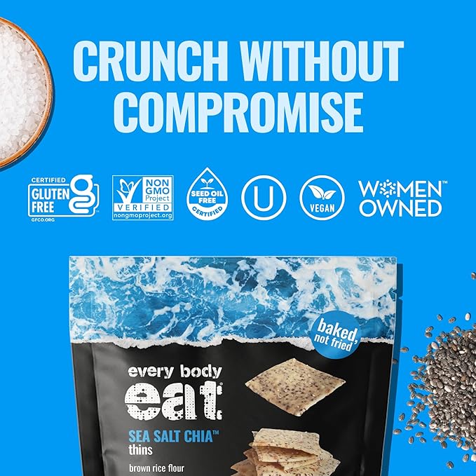 Every Body Eat Snack Thins, Allergen Friendly, Vegan, Gluten Free and Dairy Free (2 Count, Sea Salt Chia)