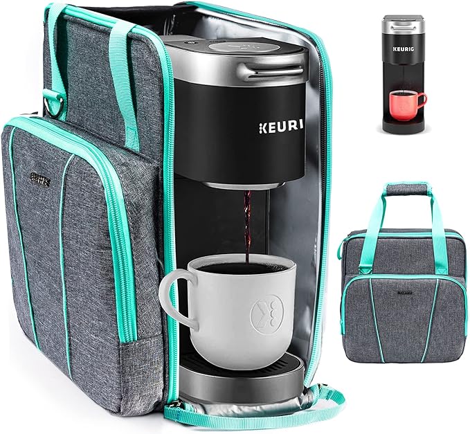 BAGSPRITE Coffee Maker Travel Bag Compatible with Keurig K-Mini or K-Mini Plus, Single Serve Coffee Brewer Carrying Case with Multiple Pockets for K-Cup Pods, Storage Bag With Shoulder Strap