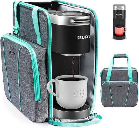 BAGSPRITE Coffee Maker Travel Bag Compatible with Keurig K-Mini or K-Mini Plus, Single Serve Coffee Brewer Carrying Case with Multiple Pockets for K-Cup Pods, Storage Bag With Shoulder Strap
