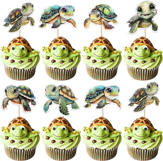 36 Pack Turtle Cupcake Toppers Sea Animals Turtle Cupcake Picks Sea Animals Theme Baby Shower Kids Birthday Cupcake Decoration Party Decoration Supplies 2