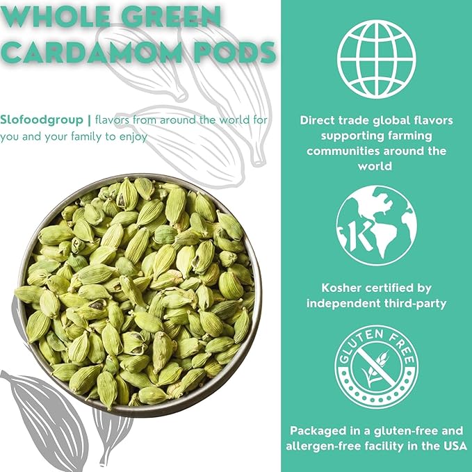 Slofoodgroup Green Cardamom Pods -Natural Cardamom Spice- 8 Oz.