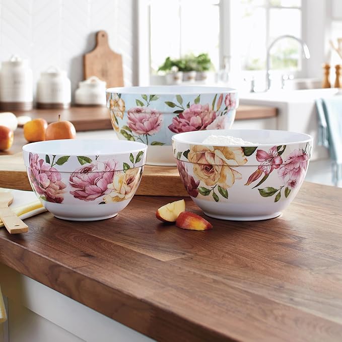 Montgomery Ward Floral Melamine Mixing Bowls – Nesting Mixing Bowls for Cooking and Baking