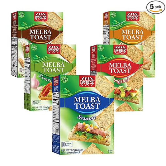 Only Kosher Candy Melba Toast Flatbread Crackers Kosher Certified Delicious Snack Crackers, Variety Combo Pack (Pack of 5)