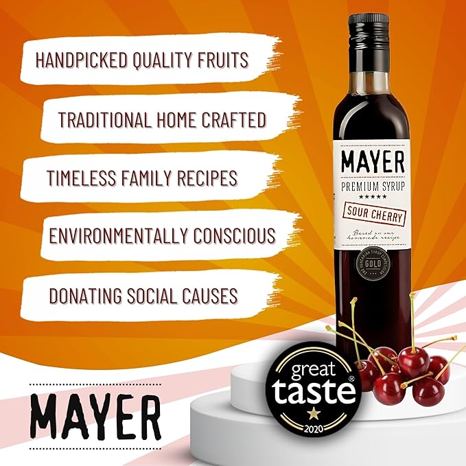 Mayer Hungarian Sour Cherry Artisanal Syrup ??Award-Winning Cordial, Cherry syrup for drinks, All-Natural, Over 50% Real Fruit, Vegan, All Natural (2 Pack) ??Ideal Cocktail Mixer & Dessert Topping