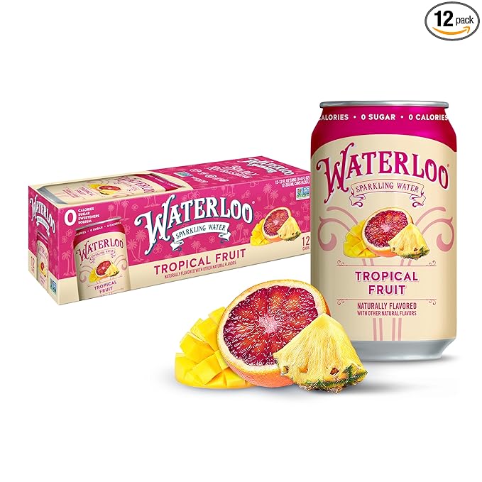 Waterloo Sparkling Water, Tropical Fruit Naturally Flavored, 12 Fl Oz Cans (Pack of 12) – Zero Calories and Zero Sugar or Sweeteners