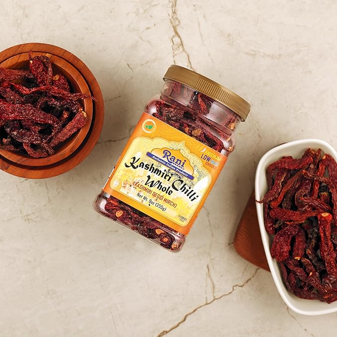 Rani Kashmiri Chilli Whole (Deggi Mirch, Low Heat) 9oz (255g) PET Jar ~ Natural | Salt-Free | Vegan | No Colors | Gluten Friendly | NON-GMO | Kosher | Indian Origin