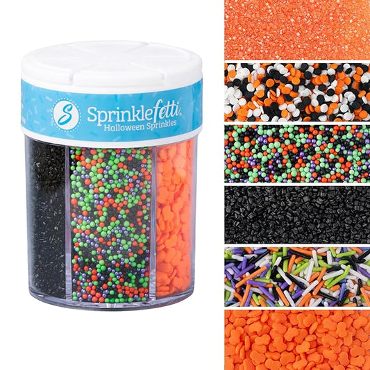 Sweets Indeed Halloween 6-Cell Sprinkle Jar ??6 Variety Sprinkle Compartments | Edible Cake Decorations for Cupcakes, Cookies, Cakes & Desserts | 6.45 oz
