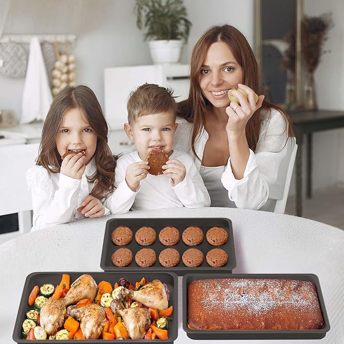 3 Cookie Sheets for Baking + Cooling Rack, Non Stick Baking Sheet Set with Cookie Cooling Rack - Half/Quarter/Jelly Roll Pan with Wire Rack, Sheet Pan Set of 3, Non Toxic Baking Sheets for Oven.