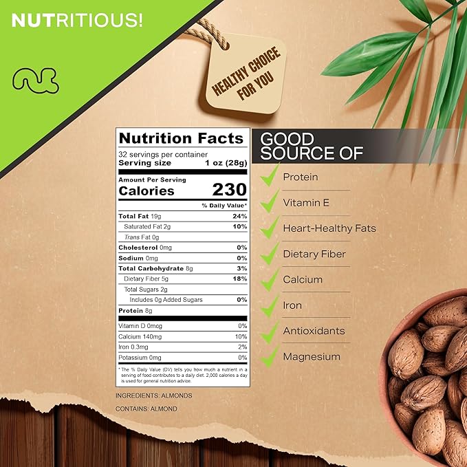 NUT CRAVINGS - In Shell Almonds - Raw, Whole, (32oz - 2 LB) Packed Fresh in Resealable Bag - Nut Snack - Food Assortments Ideal for Trail Mixed Nuts