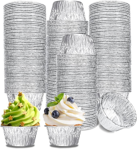 Aluminum Foil Baking Cups 150 Pcs, VIHOYOM 4 Oz Disposable Ramekin Aluminum Cupcake liners, Silver Foil Baking Cups Muffin Liners for Egg Tart, Baking, Cupcake, Pudding, Appetize