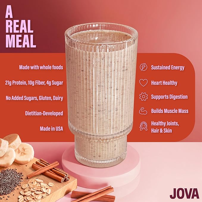 JOVA Cinnamon Superfood Shake Kit | 25g Protein, 9g Fiber | Delicious and Ready in 1 Minute | Real Food, Healthy Snacks with No Added Sugar (Gluten-Free, Non-GMO, USA Made), 3-Pack