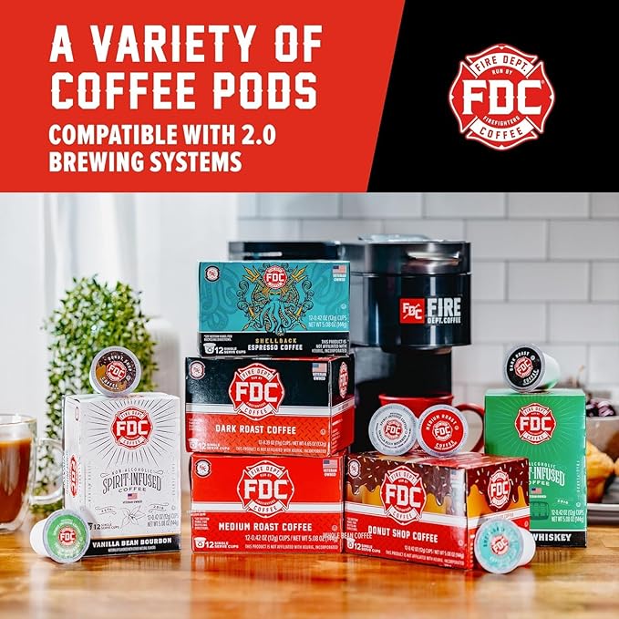 Fire Department Coffee - Black Cherry Bourbon Coffee K Cups - Gives Back to Firefighters - Premium Bourbon Infused Pods - Non-Alcoholic - Roasted in the USA - Veteran Owned - 12 Single Pods