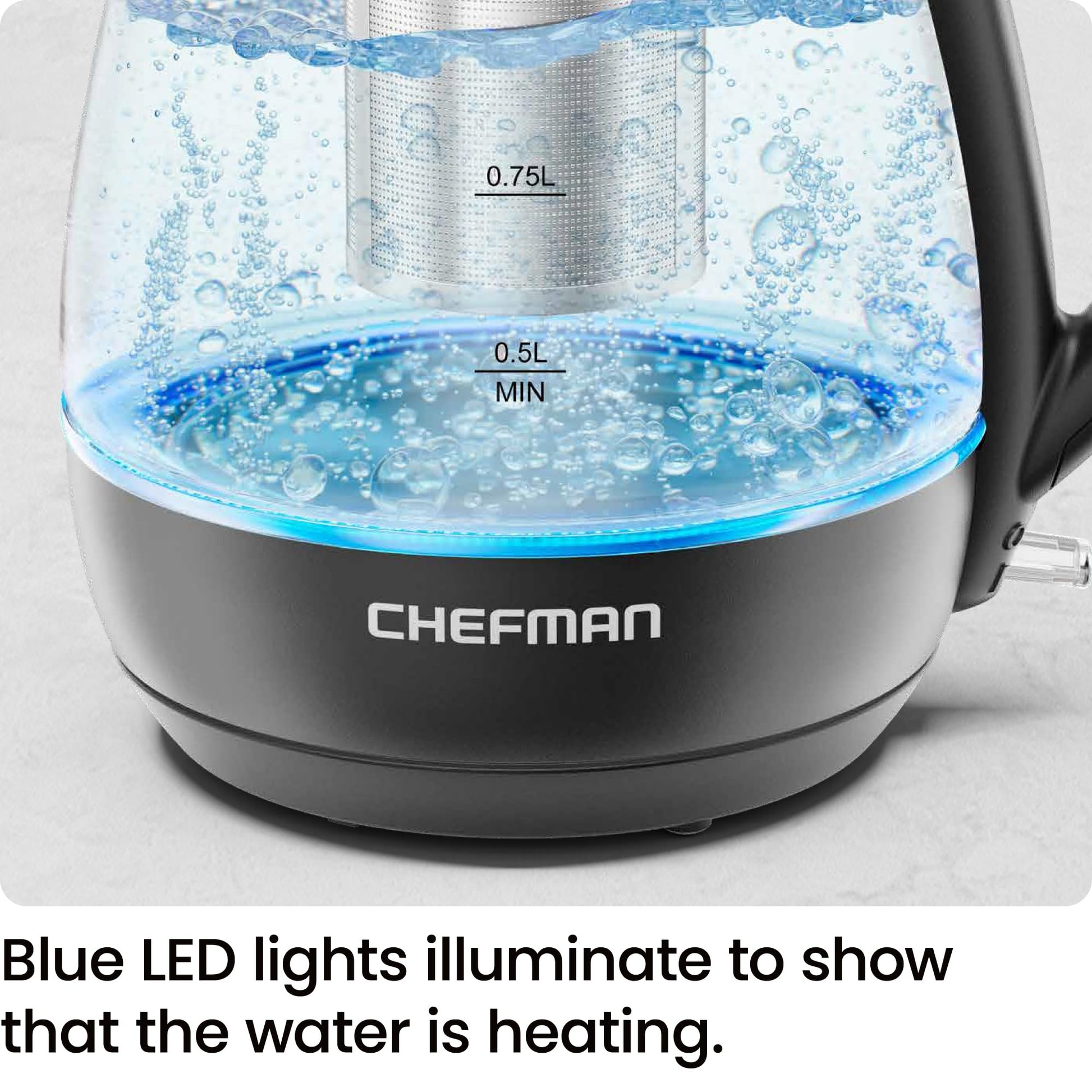Chefman Electric Kettle with Tea Infuser, Compact 1L (4 Cups), 1500W, Removable Lid for Easy