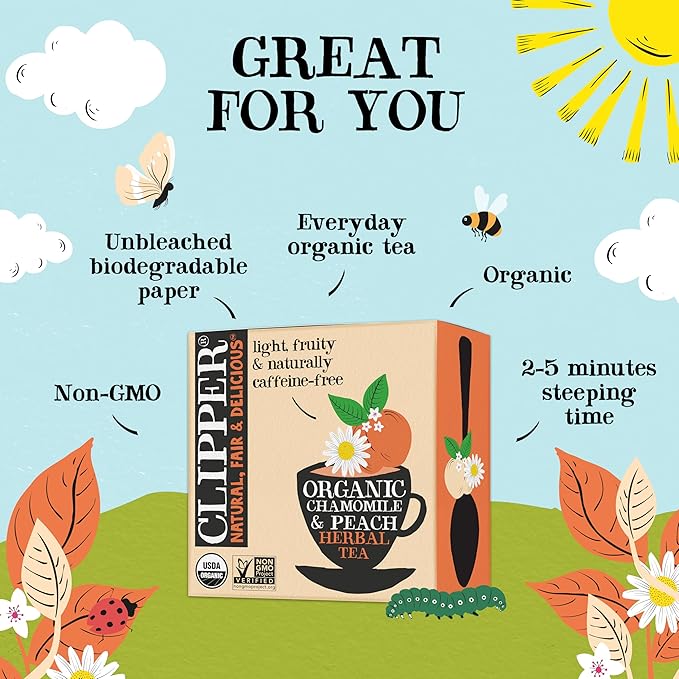 Clipper Tea Chamomile & Peach Teabags ??USDA Organic, Great Hot or Iced ??Natural, Fair & Delicious Fruity Chamomile & Peach Infusion ??50 Tea Bags