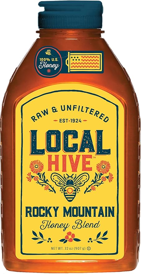 Local Hive Rocky Mountain Raw Unfiltered Honey – 32 oz, 100% Pure US Honey, Sourced from American Bees and Beekeepers - Natural Sweetener, Ideal for Tea, Baking, and Cooking