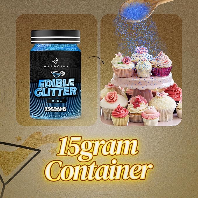 BeePoint Blue Edible Glitter for Drinks 15g - Food Grade, Vibrant Color Shimmer Powdered Dust for Drinks, Cocktails, Cake Decorating, Baking, Chocolates, Candy, Sweets, & Cookies - Vegan & Gluten Free