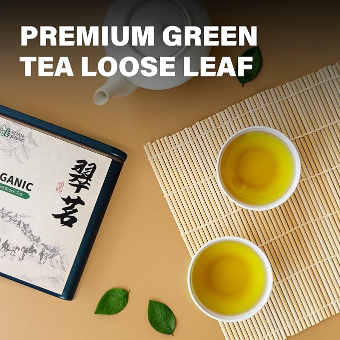 YUANSHENG China Premium Green Tea, Pure Green Tea Leaves, 100% Natural Organic Green Leaf Loose With Clean Aroma, Non-GMO, Gluten Free, Suitable for Tea Gifts, 2.1 Oz