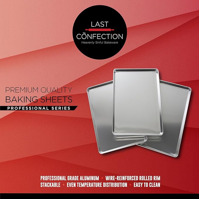 Last Confection 12 Cookie Baking Sheets 15" x 21" - Rimmed Aluminum Jelly Roll Trays - Three-Quarter Sheet Pans