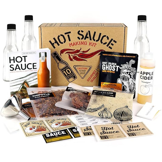 Deluxe Hot Sauce Making Kit, Ghost Pepper Edition, Gourmet Spice Blend, 3 Bottles, Fun Labels, Make your own, DIY, for Dad, Grandpa, Papa, Secret Santa. (Deluxe Ghost Pepper Kit)