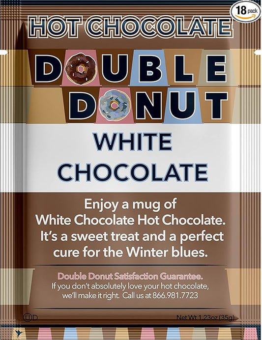 Double Donut White Hot Chocolate Mix Packets, Flavored White Hot Cocoa Mix Packets, 18 Count