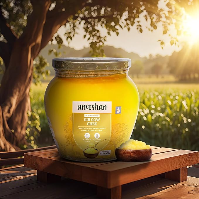 Anveshan A2 Gir Cow Desi Ghee 500ML | Grass-Fed | Pasture-Raised | Traditional Curd-Churned Bilona Method | Ethically Sourced | Farm Fresh | Ayurveda Superfood | Rich Aroma | High Smoke Point
