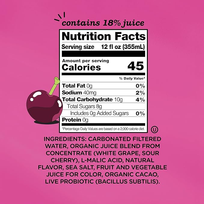 Culture Pop Soda, Black Cherry, Probiotic Low Sugar Soda, Sparkling Juice Alternative, Non-GMO, Kosher, Gluten-Free, No Stevia (12pk)