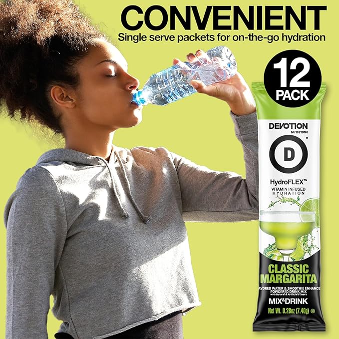 Devotion Nutrition HydroFLEX Water Flavoring Packets ??Sugar-Free Hydration with Vitamins & Electrolytes ??Dye-Free, Gluten-Free (Classic Margarita) 12-Pack Drink Mix