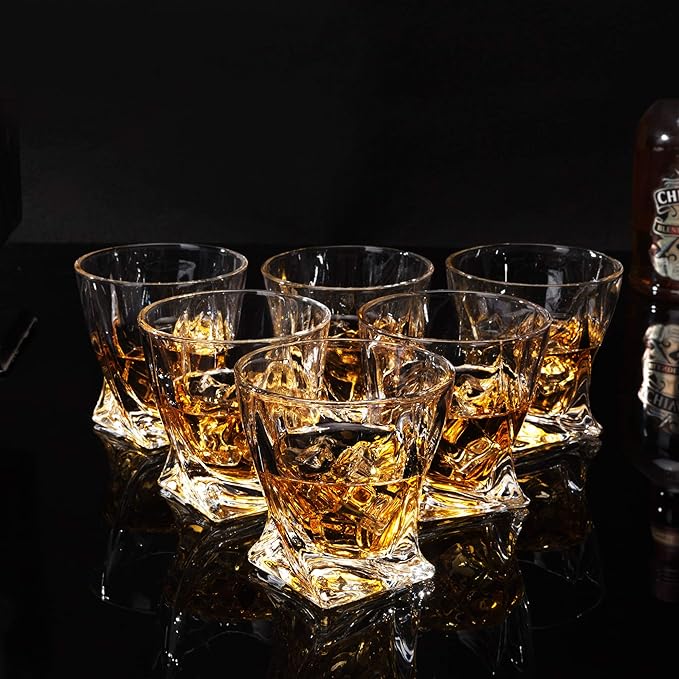 KANARS Crystal Whiskey Glass - Set of 6 Rocks Glasses 10 Oz in Luxury Box - Lowball Bar Tumblers for Scotch Cocktail Irish Whisky Cognac Rum - Gifts for Men Dad - Ultra Clear