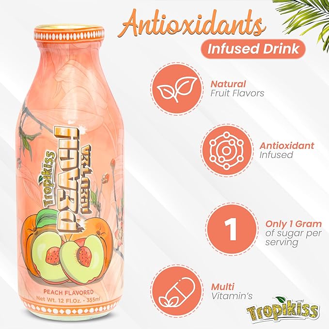 Tropikiss 12-Pack Peach Iced Tea – Antioxidant-Rich Refreshing Drink | Natural Bottled Ice Tea | Healthy & Flavorful Beverage