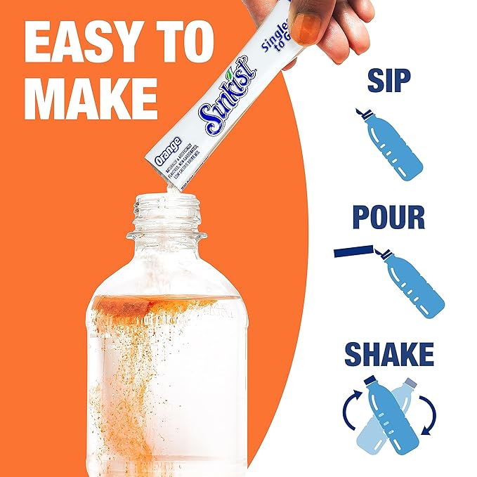 Sunkist Soda Variety Pack, Singles To Go Orange, Strawberry, Grape and Peach (40 Total Sticks)