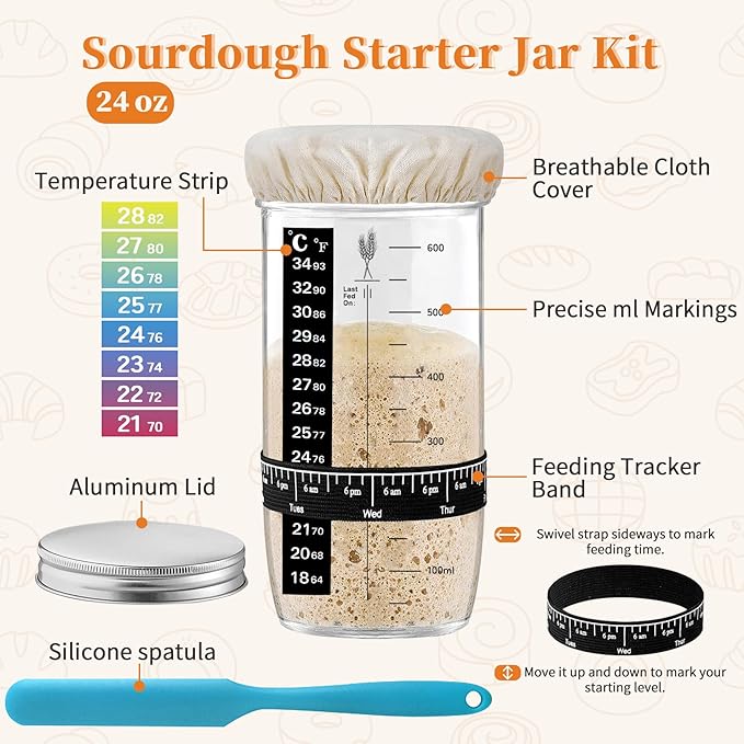 Aliggbent 40Pcs Sourdough Bread Baking Supplies, 10'' Round & Oval Banneton Bread Proofing Baskets with 24 oz Sourdough Starter Jar Kit, Digital Scale, Cutting Board, Knife, Bags ï¼?Bread Making Tools