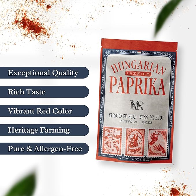 Premium SMOKED SWEET Hungarian Paprika Powder (4 oz) - Non-GMO - Vibrant Deep Red Color - Origin: Szeged Region, Hungary - Authentic Seasoning Spice in Resealable Bag by MEROPS