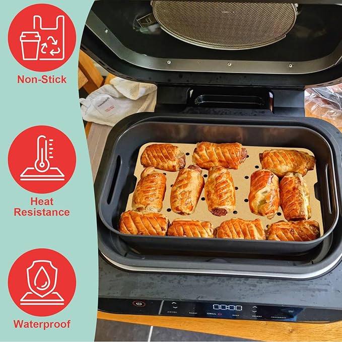 Air Fryer Basket & Paper Liner for Ninja FG551 Foodi Smart XL 6-in-1 Indoor Grill,Non-Stick Air Frying Combo Crisper Basket for Ninja Air Fryer Accessories Disposable Perforated Paper 100-Pack