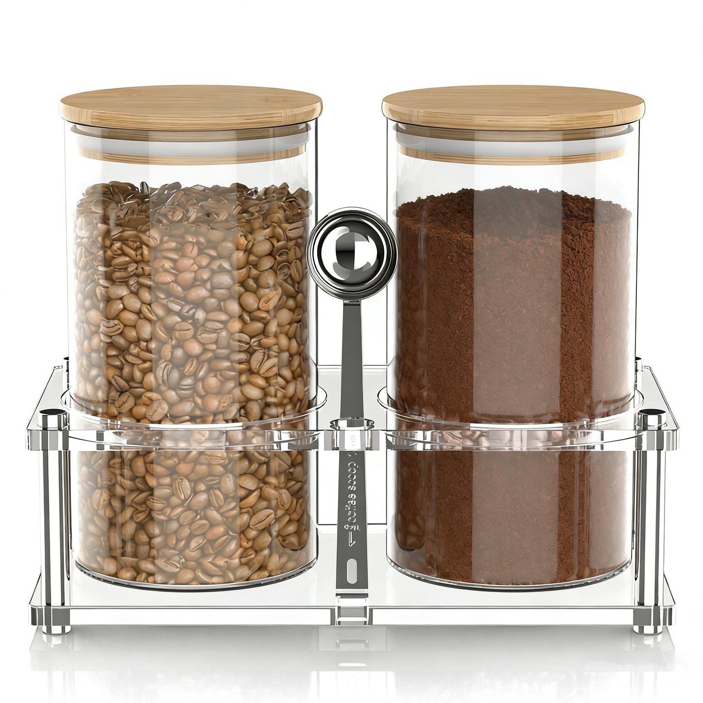YAGELI Glass Coffee Canister Set with Acrylic Shelf, 2 Pack 44oz