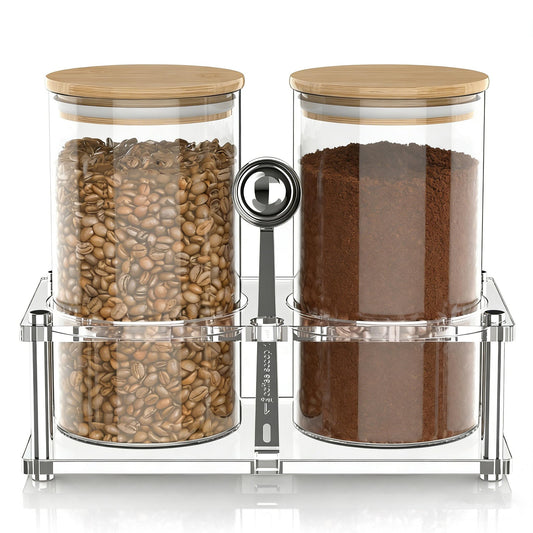 YAGELI Glass Coffee Canister Set with Acrylic Shelf, 2 Pack 44oz