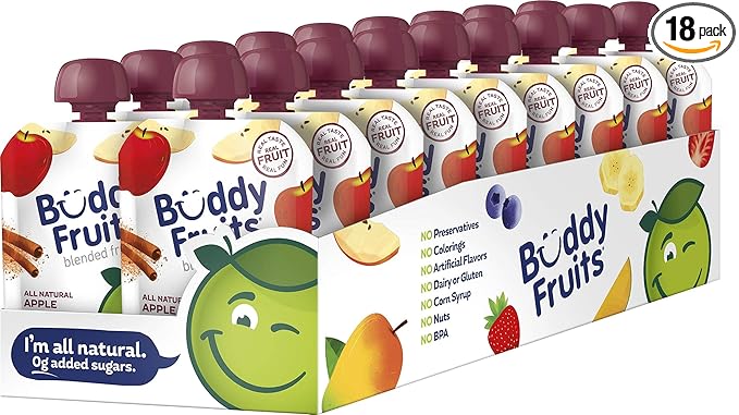 Buddy Fruits Snacks To Go Cinnamon Unsweetened Applesauce 3.2oz Pouch (18pk) Gluten-Nut-Dairy-Preservatives-BPA Free, Non GMO, Kosher